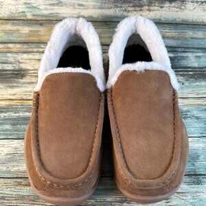 Kuru Loft Slipppers Womens Size 9.5 Brown Suede Indoor Outdoor Faux Fur Moccasin